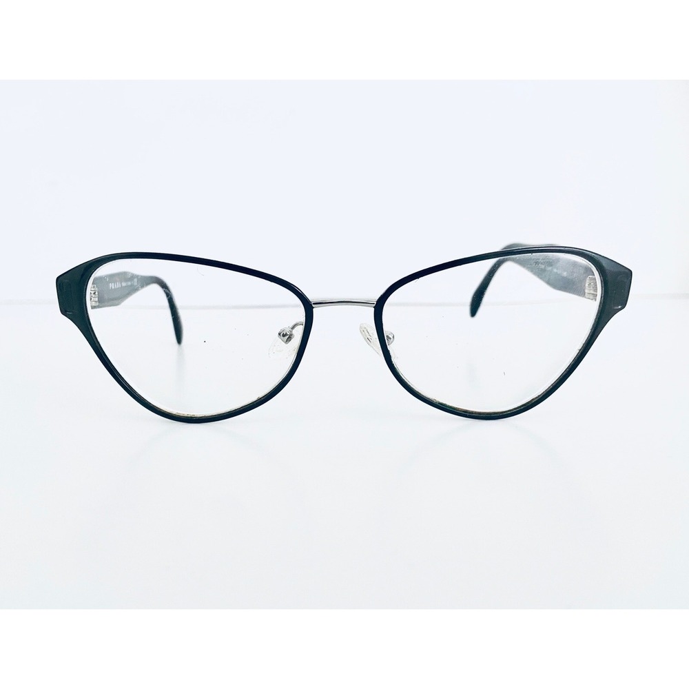 Prada Black Metal Cats Eye Frame W Tortoise Temple Glasses Italy VPR58 53 17 140